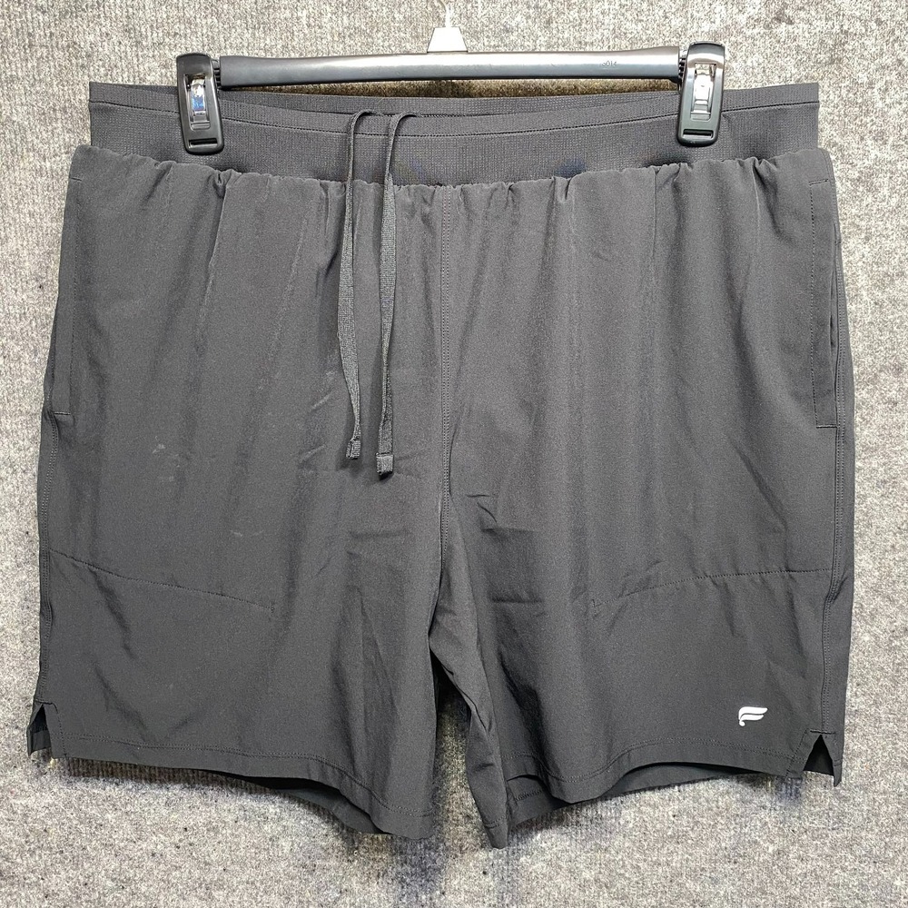 Fabletics Mens Black Athletic Shorts 38 Waist Drawstring Stretch Gym Running 7in